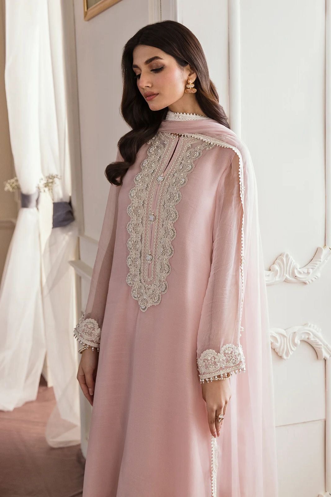 Elegant Blush Pink Embroidered Luxury Lawn