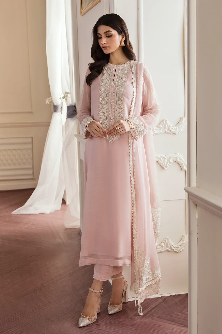 Elegant Blush Pink Embroidered Luxury Lawn