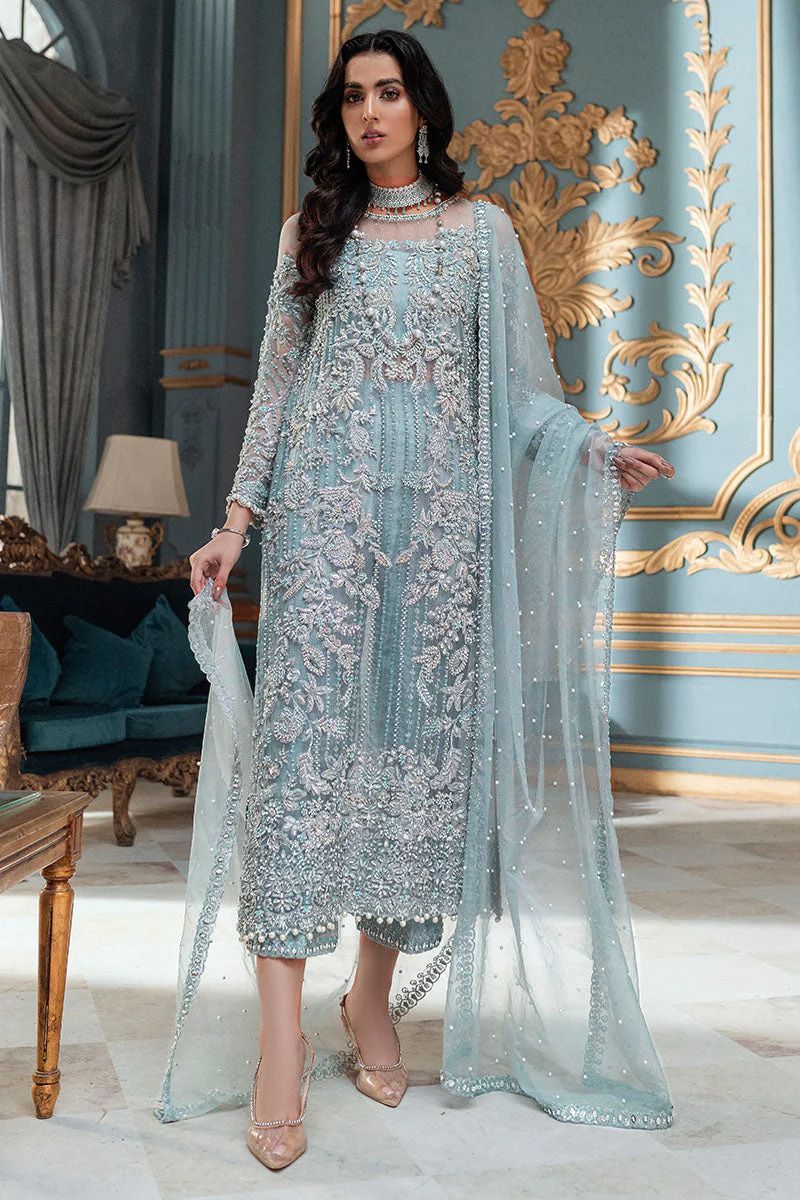 Net Embellished Suit with Satin Silk Trouser